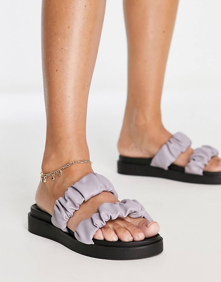 New Look faux leather double strap sliders in lilac